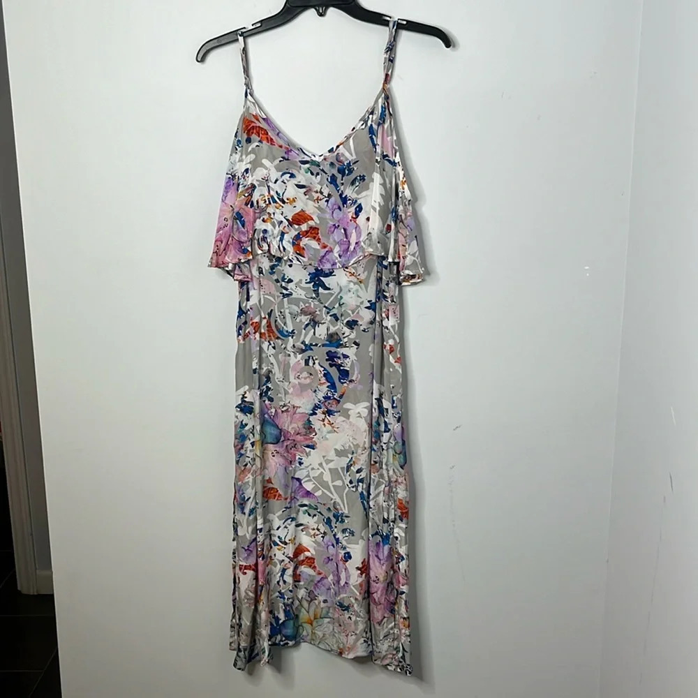 Tolani Kaylie Gray Floral Abstract Viscose Midi Dress